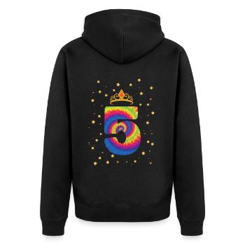 5th Birthday Krone | Tie Dye Themed Birthday | - Unisex Premium Organic Zip Hoodie - black - Back - Nico (187cm)