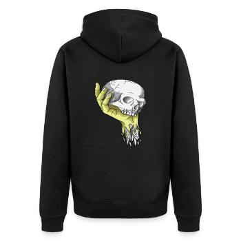 Skelett Totenkopf Schwarz - Unisex Premium Bio Zip Hoodie - Schwarz - Hinten - Nico (187cm)
