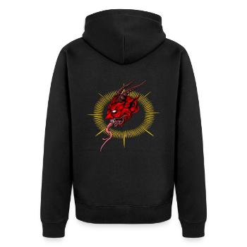 Teufel Teufelchen Pentagramm - Unisex Premium Bio Zip Hoodie - Schwarz - Hinten - Nico (187cm)