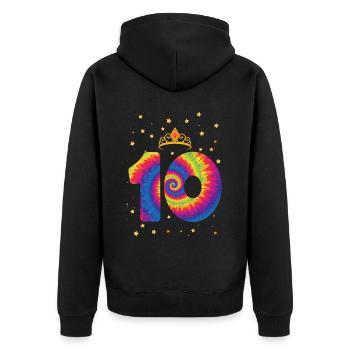 10th birthday Krone | Tie Dye Themed Birthday - Unisex Premium Organic Zip Hoodie - black - Back - Nico (187cm)