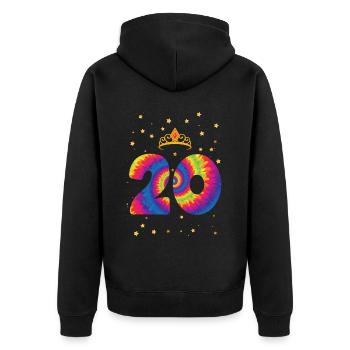 20th birthday Krone | Tie Dye Themed Birthday - Unisex Premium Organic Zip Hoodie - black - Back - Nico (187cm)