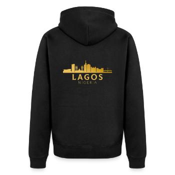 lagos nigeria, nigeria - Unisex Premium Bio Zip Hoodie - Schwarz - Hinten - Nico (187cm)