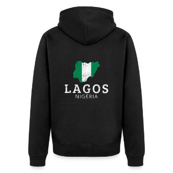 lagos nigeria, nigeria - Unisex Premium Bio Zip Hoodie - Schwarz - Hinten - Nico (187cm)
