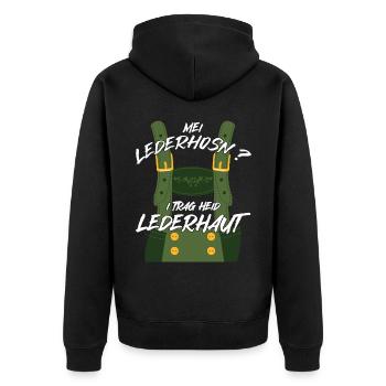Bayrische Lederhosen Ersatz Hirsch Volksfest - Unisex Premium Bio Zip Hoodie - Schwarz - Hinten - Nico (187cm)