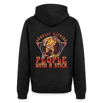 Legally hitting people with a Stick Lacrosse - Unisex Premium Bio Zip Hoodie - Schwarz - Hinten - Nico (187cm)