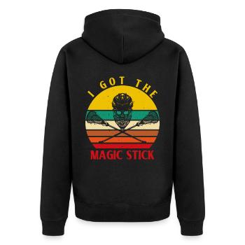I got the Magic Stick Lacrosse - Unisex Premium Bio Zip Hoodie - Schwarz - Hinten - Nico (187cm)