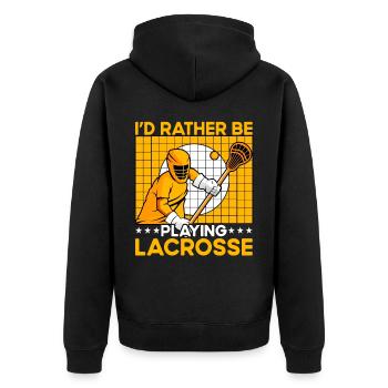 I'd rather be playing Lacrosse - Unisex Premium Bio Zip Hoodie - Schwarz - Hinten - Nico (187cm)