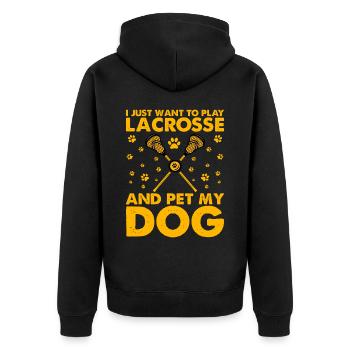 I just want to play Lacrosse and pet my Dog - Unisex Premium Bio Zip Hoodie - Schwarz - Hinten - Nico (187cm)