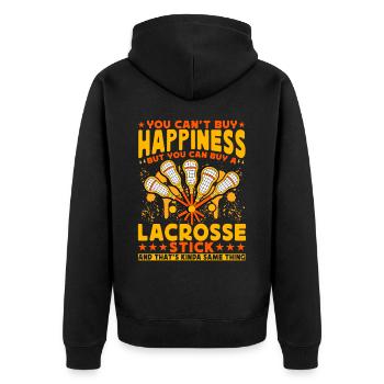Lacrosse Lustige Sprüche - Unisex Premium Bio Zip Hoodie - Schwarz - Hinten - Nico (187cm)