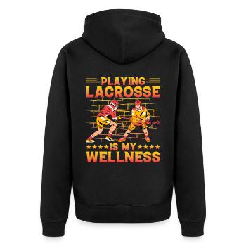 Playing Lacrosse is my Wellness - Unisex Premium Bio Zip Hoodie - Schwarz - Hinten - Nico (187cm)