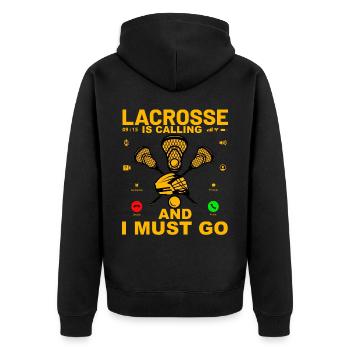 Lacrosse is calling and I must go - Unisex Premium Bio Zip Hoodie - Schwarz - Hinten - Nico (187cm)
