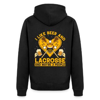 I like beer and Lacrosse and maybe 3 People - Unisex Premium Bio Zip Hoodie - Schwarz - Hinten - Nico (187cm)