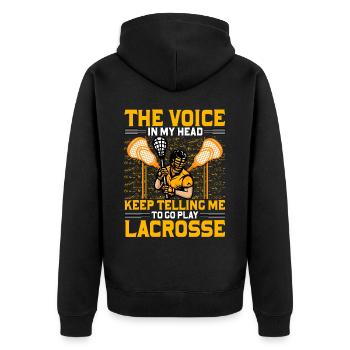 The Voice in my Head keep telling me to play - Unisex Premium Bio Zip Hoodie - Schwarz - Hinten - Nico (187cm)