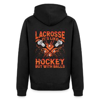 La crosse, c’est comme le hockey, mais avec des balles - Veste à capuche bio Premium Unisexe - noir - Dos - Nico (187cm)