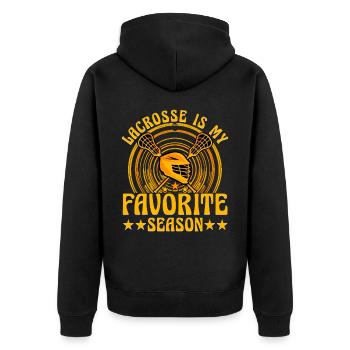 Lacrosse is my favorite Season - Unisex Premium Bio Zip Hoodie - Schwarz - Hinten - Nico (187cm)