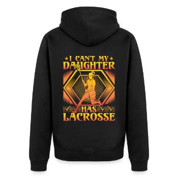 I can't my Daughter has Lacrosse - Unisex Premium Bio Zip Hoodie - Schwarz - Hinten - Nico (187cm)
