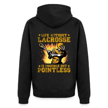 Life without Lacrosse is possible but pointless - Unisex Premium Bio Zip Hoodie - Schwarz - Hinten - Nico (187cm)