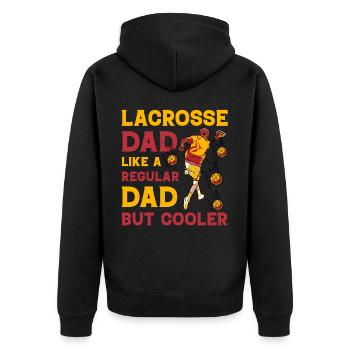Lacrosse dad like a regular Dad but Cooler - Unisex Premium Bio Zip Hoodie - Schwarz - Hinten - Nico (187cm)