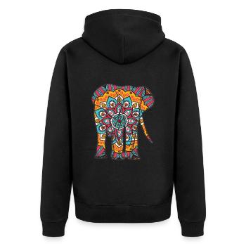 Mandala Elefant Geometre Muster - Unisex Premium Bio Zip Hoodie - Schwarz - Hinten - Nico (187cm)
