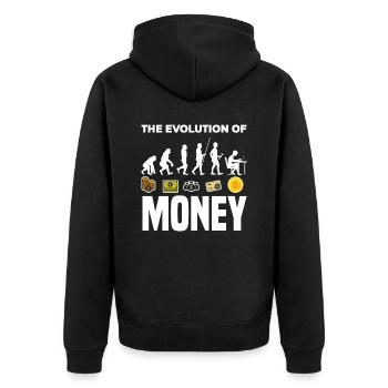 Bitcoin Geld Evolution - Unisex Premium Bio Zip Hoodie - Schwarz - Hinten - Nico (187cm)
