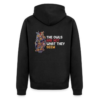 The Owls Are Not What They Seem Owl Gift - Unisex Premium Organic Zip Hoodie - black - Back - Nico (187cm)