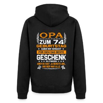 Opa 74. Geburtstag lustiges Bier Spruch - Unisex Premium Bio Zip Hoodie - Schwarz - Hinten - Nico (187cm)