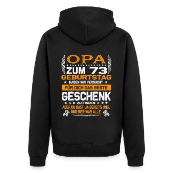 Opa 73. Geburtstag lustiges Bier Spruch - Unisex Premium Bio Zip Hoodie - Schwarz - Hinten - Nico (187cm)