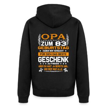 Opa 83. Geburtstag lustiges Bier Spruch - Unisex Premium Bio Zip Hoodie - Schwarz - Hinten - Nico (187cm)
