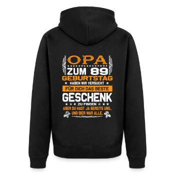 Opa 89. Geburtstag lustiges Bier Spruch - Unisex Premium Bio Zip Hoodie - Schwarz - Hinten - Nico (187cm)