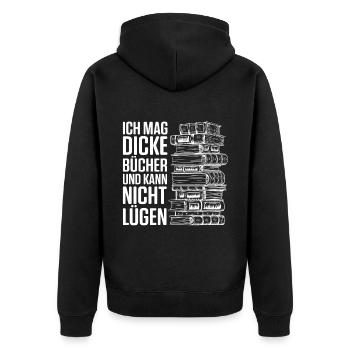 Ich Mag Dicke Bücher Und Kann Nicht Lügen Geschenk - Unisex Premium Bio Zip Hoodie - Schwarz - Hinten - Nico (187cm)