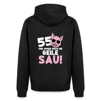 55 Jahre Geile Sau Birthday 55. Geburtstag - Unisex Premium Bio Zip Hoodie - Schwarz - Hinten - Nico (187cm)