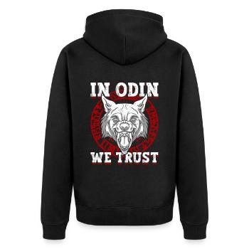 Auf Odin vertrauen wir - Nordische Mythologie - Unisex Premium Bio Zip Hoodie - Schwarz - Hinten - Nico (187cm)