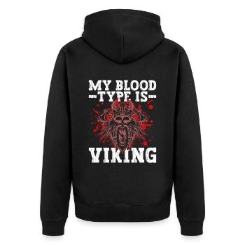 Meine Blutgruppe ist Wikinger - Nordische - Unisex Premium Bio Zip Hoodie - Schwarz - Hinten - Nico (187cm)