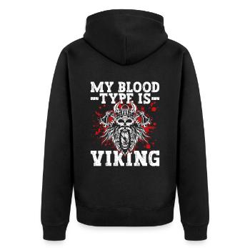 Meine Blutgruppe ist Wikinger - Nordische - Unisex Premium Bio Zip Hoodie - Schwarz - Hinten - Nico (187cm)