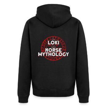 I am Loki Viking in Norse mythology - Unisex Premium Organic Zip Hoodie - black - Back - Nico (187cm)