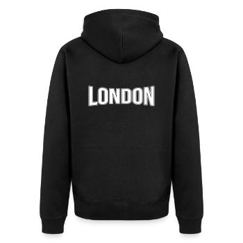 London - Unisex Premium Bio Zip Hoodie - Schwarz - Hinten - Nico (187cm)