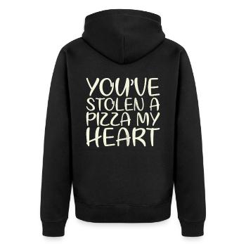 Sie Haben Eine Pizza Gestohlen, Mein Herz-design - Unisex Premium Bio Zip Hoodie - Schwarz - Hinten - Nico (187cm)