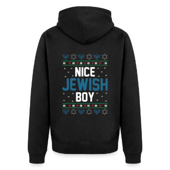 Hanukkah Jewish Ugly Christmas - Nice Jewish Boy - Unisex Premium Bio Zip Hoodie - Schwarz - Hinten - Nico (187cm)