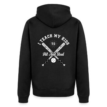 I Teach My Kids To Hit And Steal Softball Papa - Unisex Premium Bio Zip Hoodie - Schwarz - Hinten - Nico (187cm)