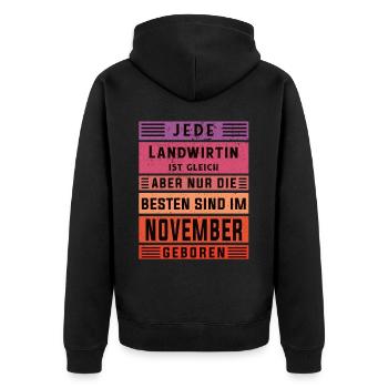 Bauern Geburtstag November geboren Landwirtin - Unisex Premium Bio Zip Hoodie - Schwarz - Hinten - Nico (187cm)
