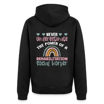 The Power Of A Rehabilitation Social Worker Job - Unisex Premium Bio Zip Hoodie - Schwarz - Hinten - Nico (187cm)