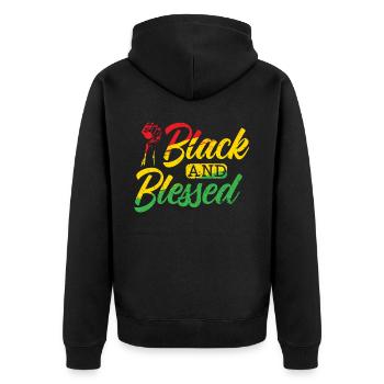 Black And Blessed Black History Month Melanin - Unisex Premium Organic Zip Hoodie - black - Back - Nico (187cm)