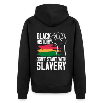 L’histoire des Noirs ne commence pas avec l’esclavage Black Pride - Veste à capuche bio Premium Unisexe - noir - Dos - Nico (187cm)