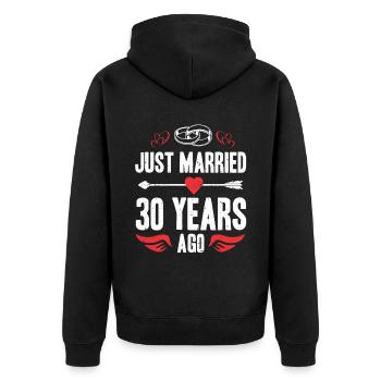 Just Married 30 Years Ago 30th Wedding Anniversary - Unisex Premium Bio Zip Hoodie - Schwarz - Hinten - Nico (187cm)
