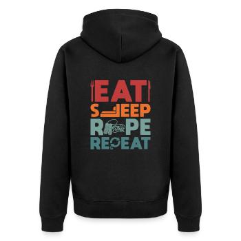 Eat sleeping rope Repeat skipping rope - Unisex Premium Organic Zip Hoodie - black - Back - Nico (187cm)