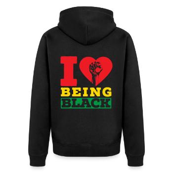 J’adore être afrocentrique du Mois de l’histoire des Noirs - Veste à capuche bio Premium Unisexe - noir - Dos - Nico (187cm)
