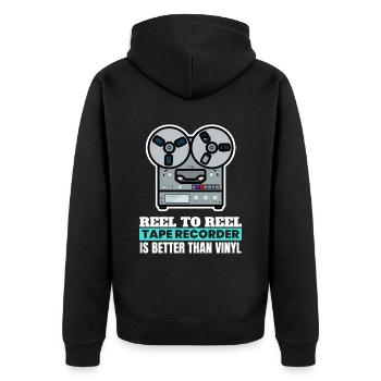 Reel To Reel Tape Recorder Tonbandgerät - Unisex Premium Bio Zip Hoodie - Schwarz - Hinten - Nico (187cm)