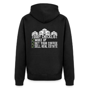 Real estate broker Markler Real Estate - Unisex Premium Organic Zip Hoodie - black - Back - Nico (187cm)
