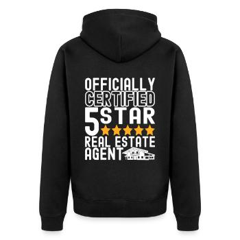 Real estate broker Markler Real Estate - Unisex Premium Organic Zip Hoodie - black - Back - Nico (187cm)