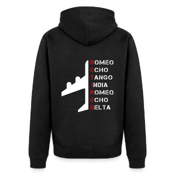 Romeo Echo Tango Indien Romeo Echo Delta - Unisex Premium Bio Zip Hoodie - Schwarz - Hinten - Nico (187cm)